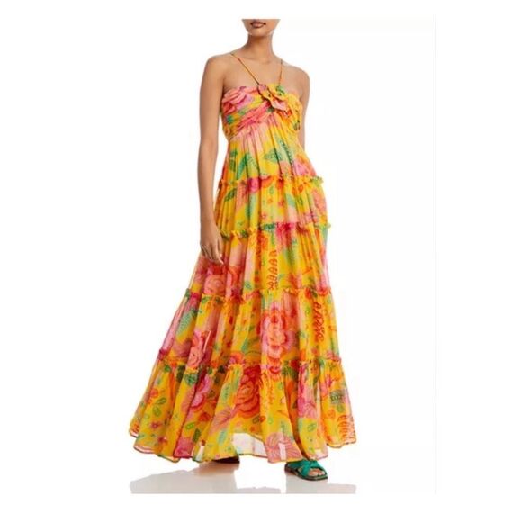 FARM Rio Dresses & Skirts - Farm Rio Macaw Bloom Tiered Maxi Dress Yellow Floral XS